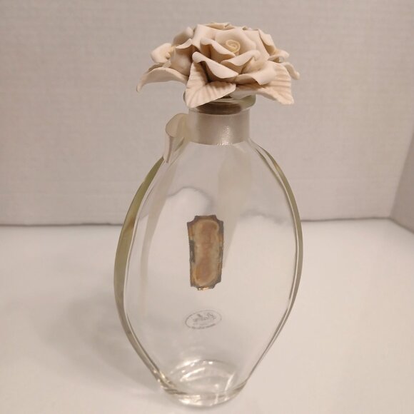 Vintage Cellini Crystal Perfume Bottle Studio Porcelain Rose Stopper 8.5" Italy - Picture 5 of 10